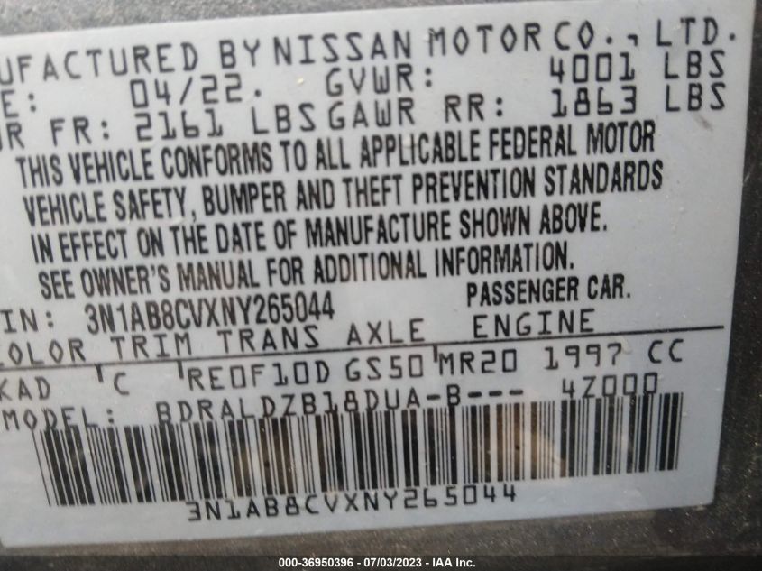 2022 NISSAN SENTRA SV - 3N1AB8CVXNY265044