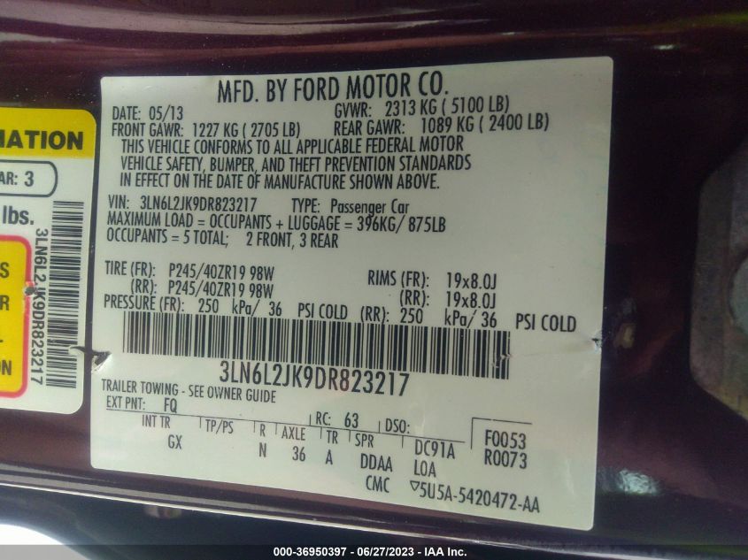 2013 LINCOLN MKZ - 3LN6L2JK9DR823217