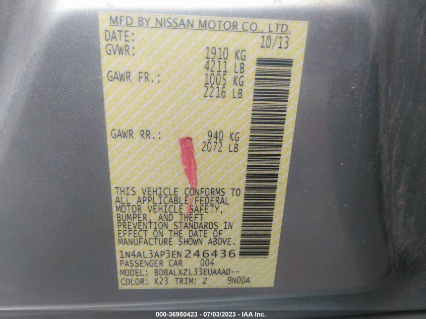2014 NISSAN ALTIMA 2.5 SL - 1N4AL3AP3EN246436