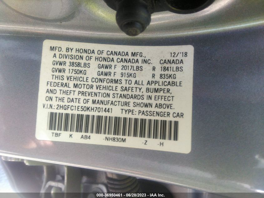 2019 HONDA CIVIC SI SEDAN 2HGFC1E50KH701441