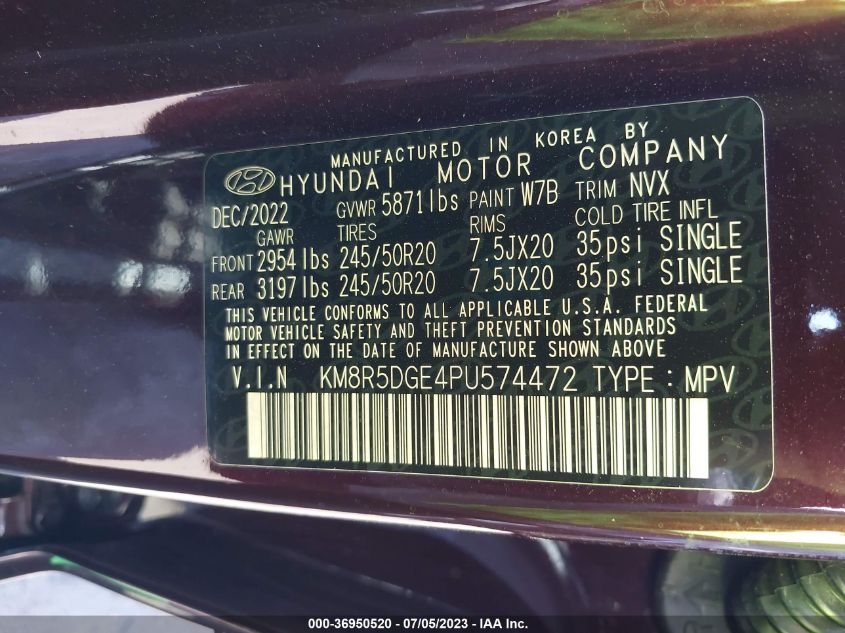 2023 HYUNDAI PALISADE LIMITED - KM8R5DGE4PU574472
