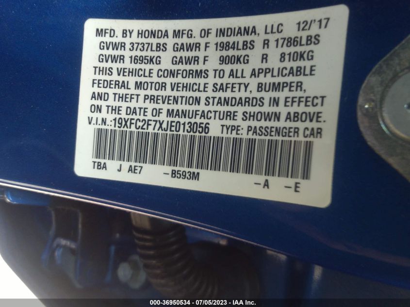 2018 HONDA CIVIC SEDAN EX - 19XFC2F7XJE013056