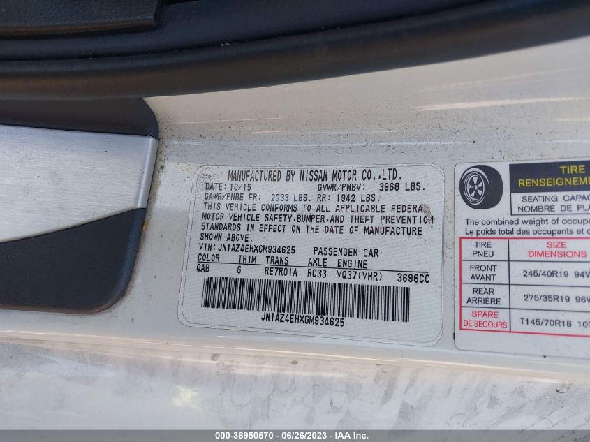 2016 NISSAN 370Z SPORT TECH - JN1AZ4EHXGM934625