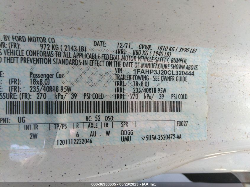 1FAHP3J20CL320444 2012 FORD FOCUS, photo no. 9