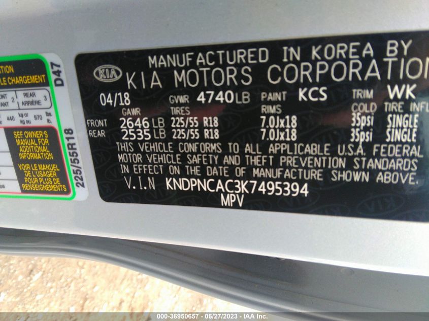 2019 KIA SPORTAGE EX - KNDPNCAC3K7495394