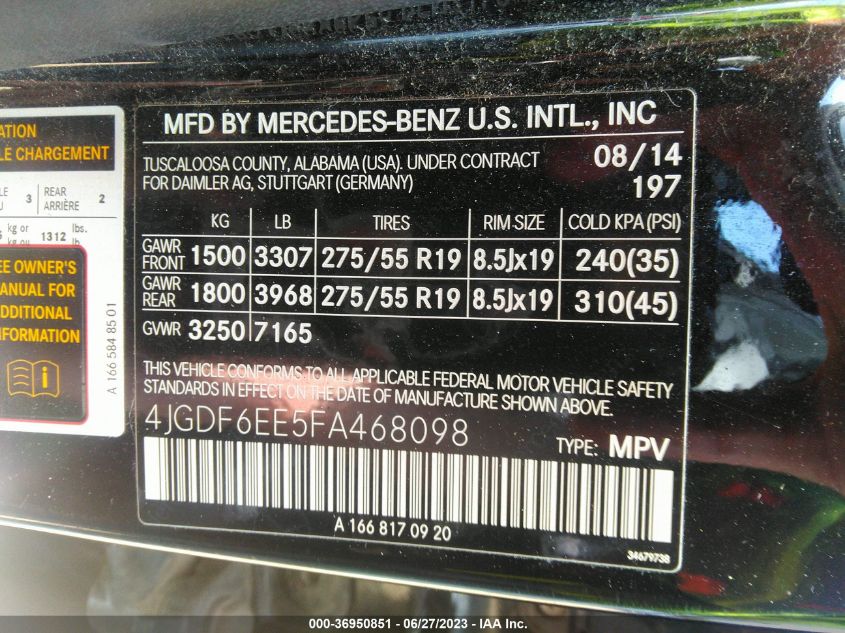 2015 MERCEDES-BENZ GL-CLASS GL 450 4JGDF6EE5FA468098