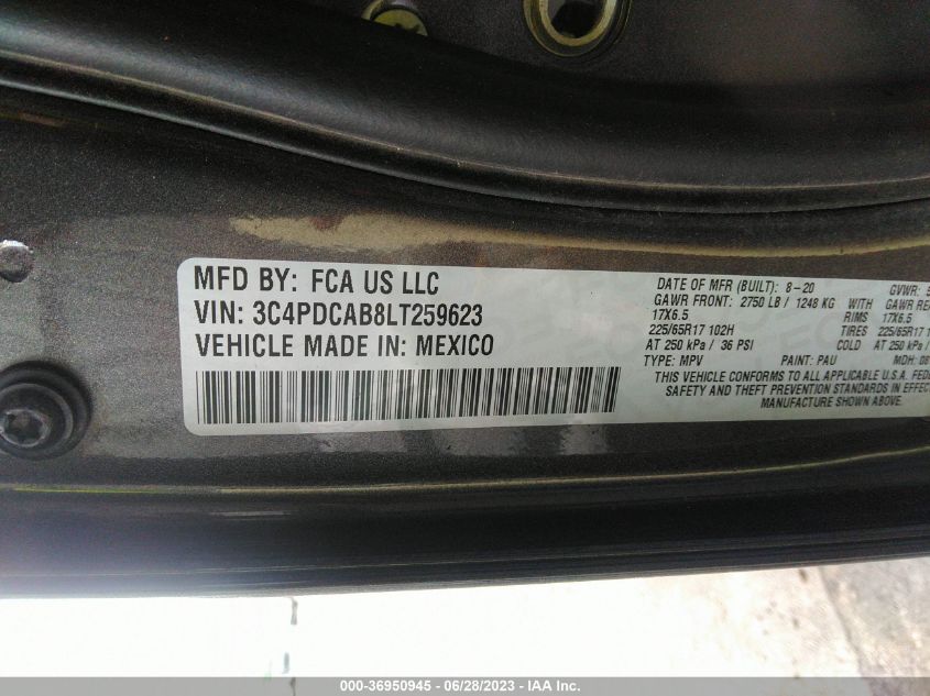 2020 DODGE JOURNEY SE - 3C4PDCAB8LT259623