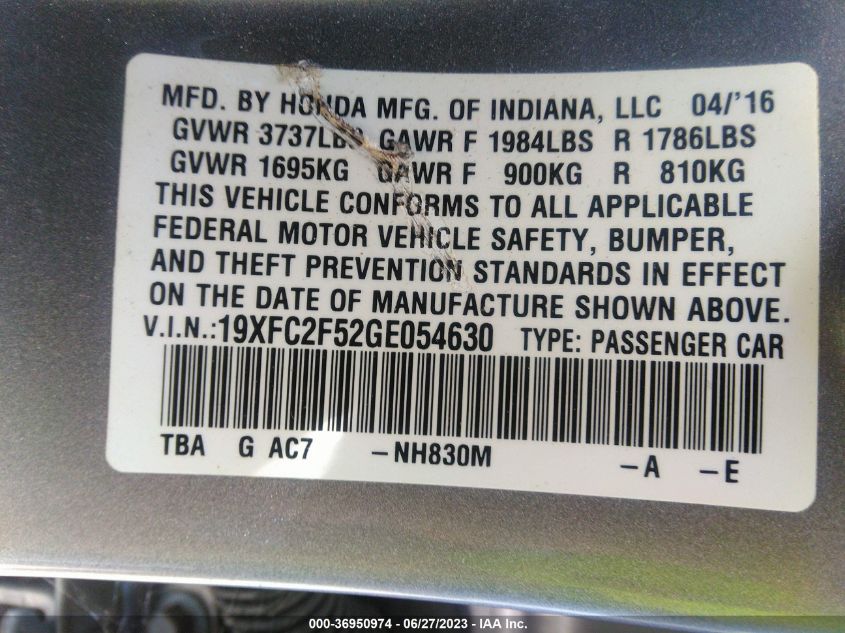 2016 HONDA CIVIC SEDAN LX - 19XFC2F52GE054630
