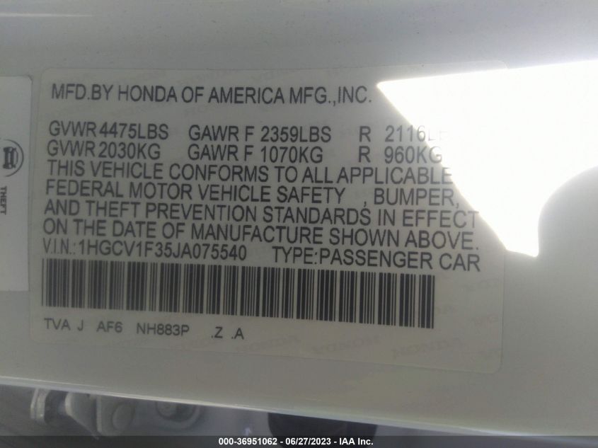 2018 HONDA ACCORD SEDAN SPORT 1.5T - 1HGCV1F35JA075540