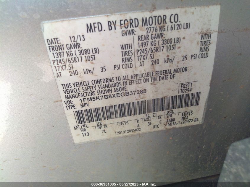 2014 FORD EXPLORER BASE - 1FM5K7B8XEGB37288
