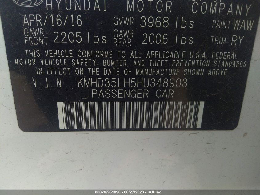 2017 HYUNDAI ELANTRA GT - KMHD35LH5HU348903
