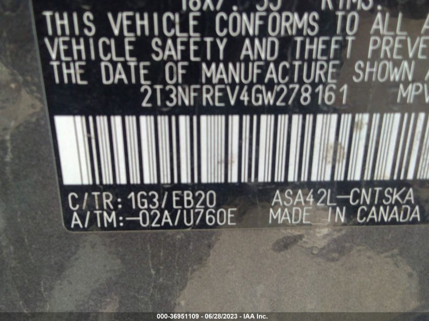2016 TOYOTA RAV4 SE - 2T3NFREV4GW278161