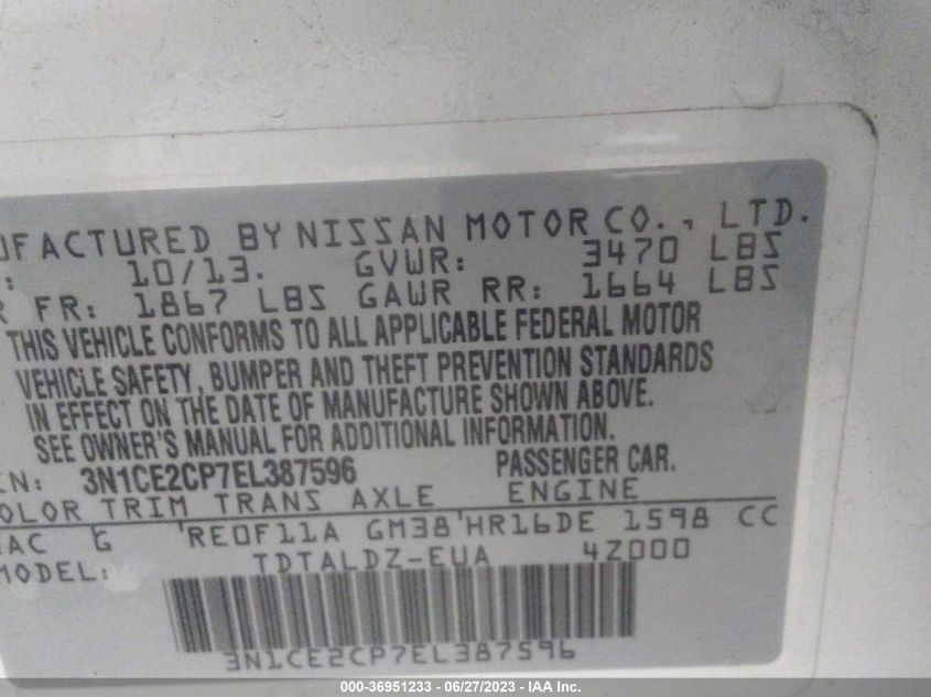 2014 NISSAN VERSA NOTE SV - 3N1CE2CP7EL387596