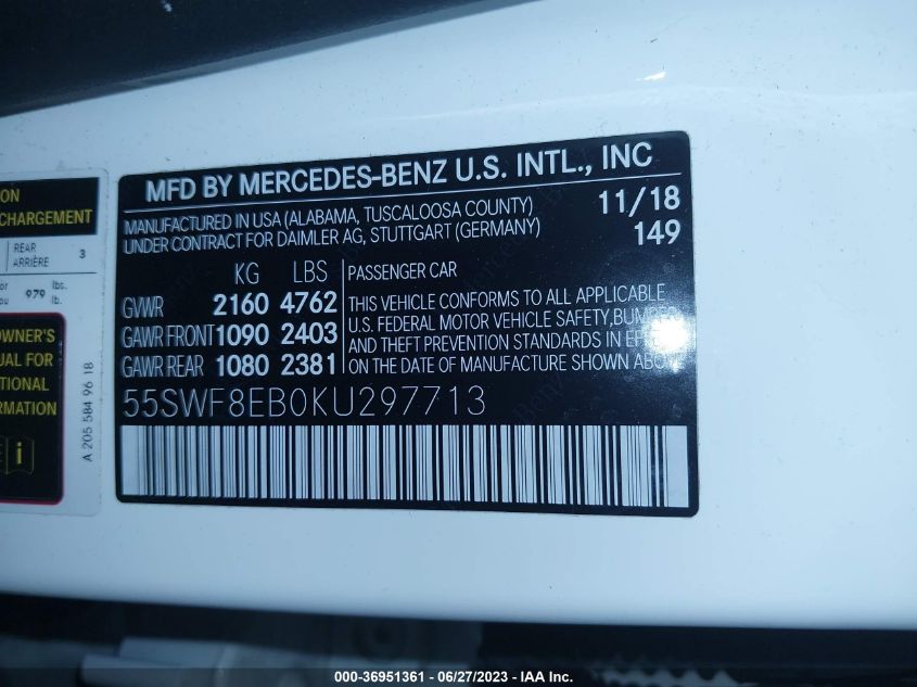 2019 MERCEDES-BENZ C-CLASS C 300 - 55SWF8EB0KU297713