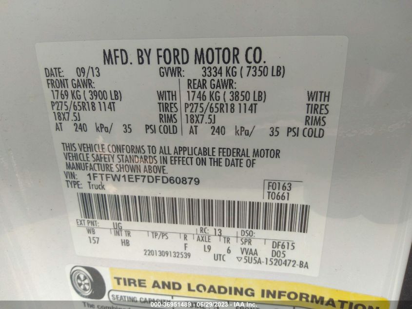 2013 FORD F-150 XL/XLT/FX4/LARIAT - 1FTFW1EF7DFD60879