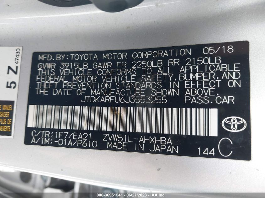2018 TOYOTA PRIUS TWO/TWO ECO/THREE - JTDKARFU6J3553255