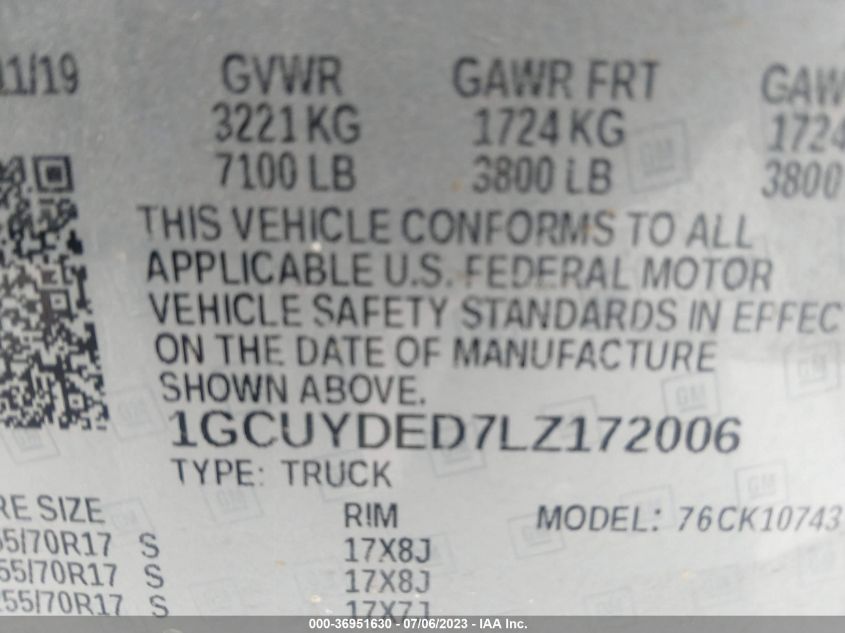 2020 CHEVROLET SILVERADO 1500 LT - 1GCUYDED7LZ172006