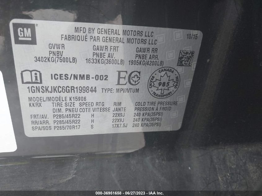 2016 CHEVROLET SUBURBAN K1500 LTZ - 1GNSKJKC6GR199844