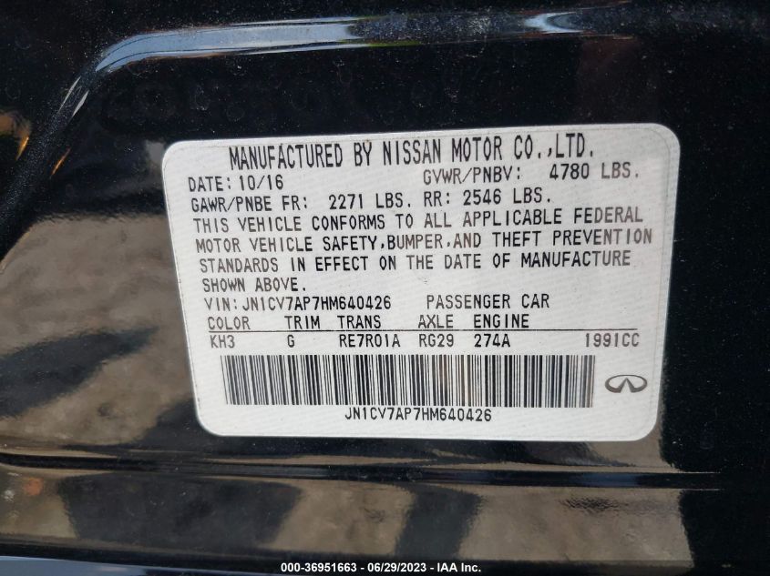 2017 INFINITI Q50 2.0T SPORT - JN1CV7AP7HM640426