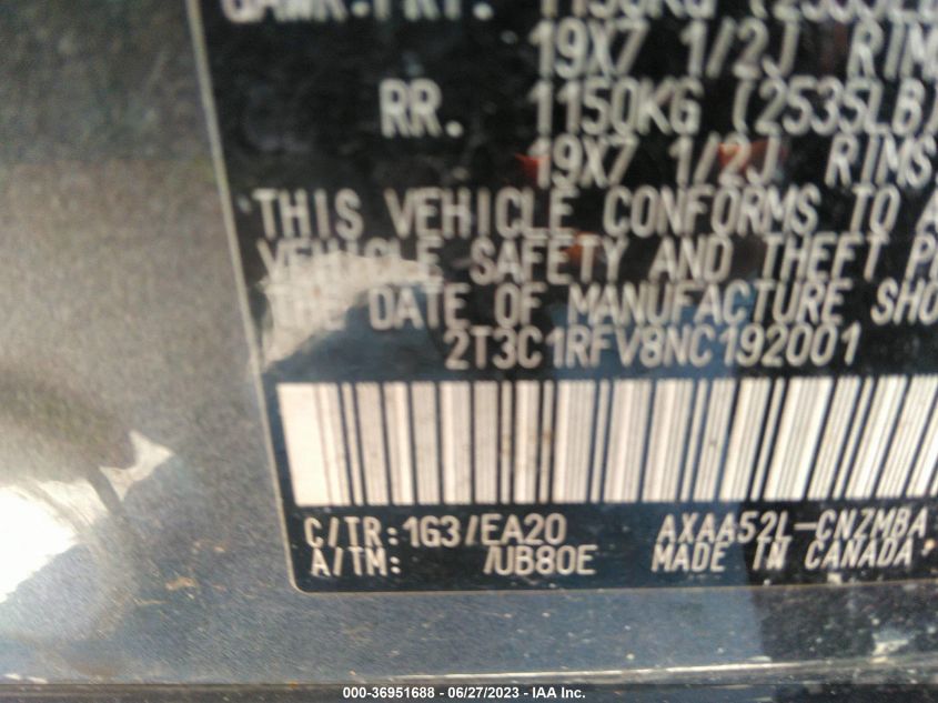 2022 TOYOTA RAV4 XLE PREMIUM - 2T3C1RFV8NC192001