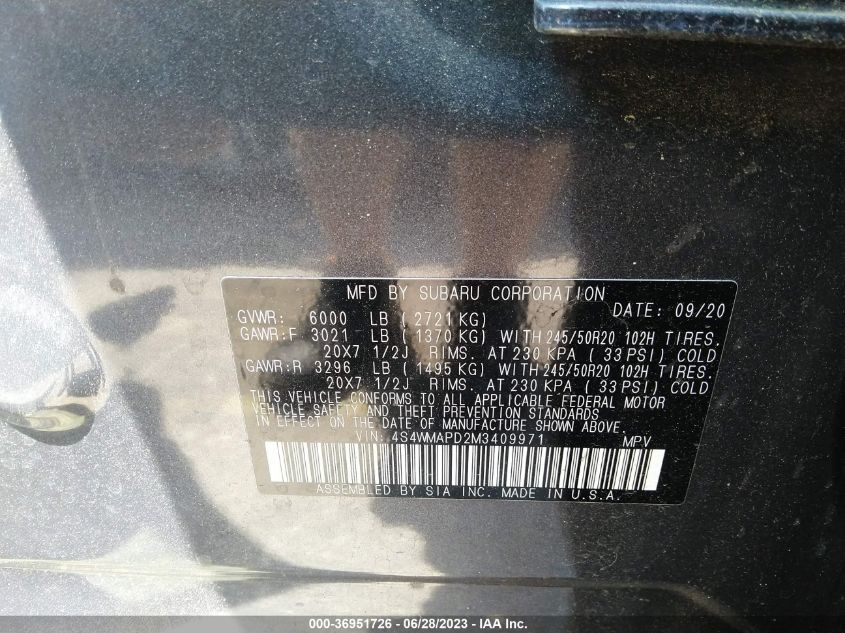 2021 SUBARU ASCENT LIMITED - 4S4WMAPD2M3409971