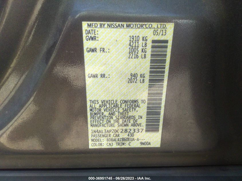 2013 NISSAN ALTIMA 2.5 S - 1N4AL3AP2DC282337