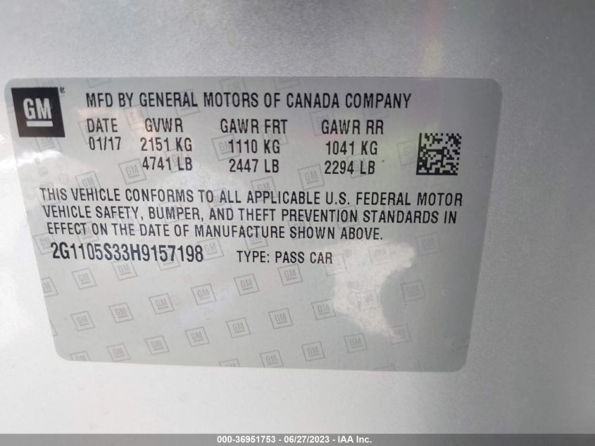 2017 CHEVROLET IMPALA LT - 2G1105S33H9157198