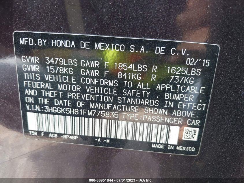 2015 HONDA FIT EX-L/EX - 3HGGK5H81FM775835