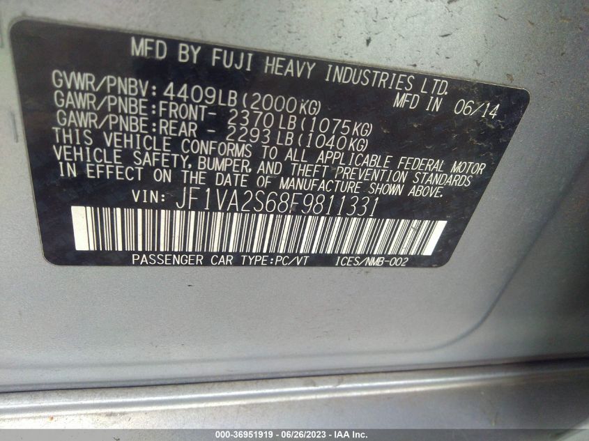 2015 SUBARU WRX STI LIMITED - JF1VA2S68F9811331