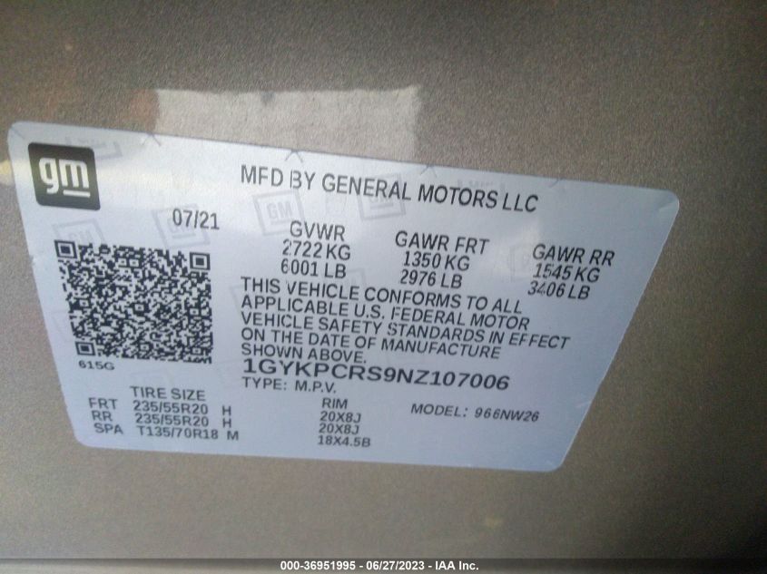 2022 CADILLAC XT6 PREMIUM LUXURY 1GYKPCRS9NZ107006