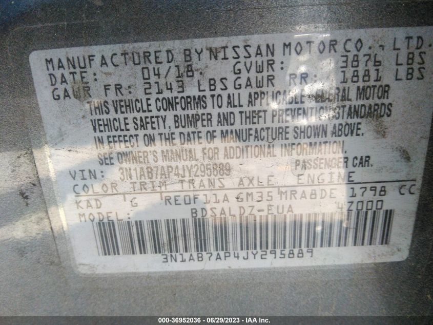 2018 NISSAN SENTRA SV - 3N1AB7AP4JY295889