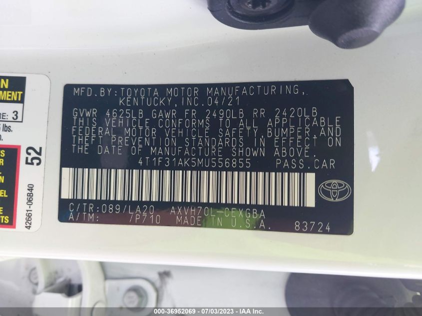 2021 TOYOTA CAMRY XLE - 4T1F31AK5MU556855
