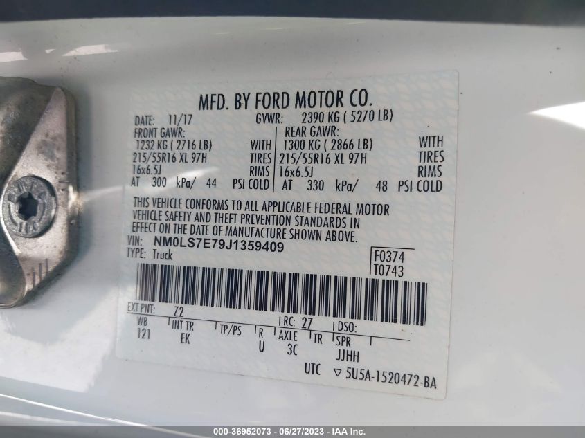 2018 FORD TRANSIT CONNECT VAN XL NM0LS7E79J1359409