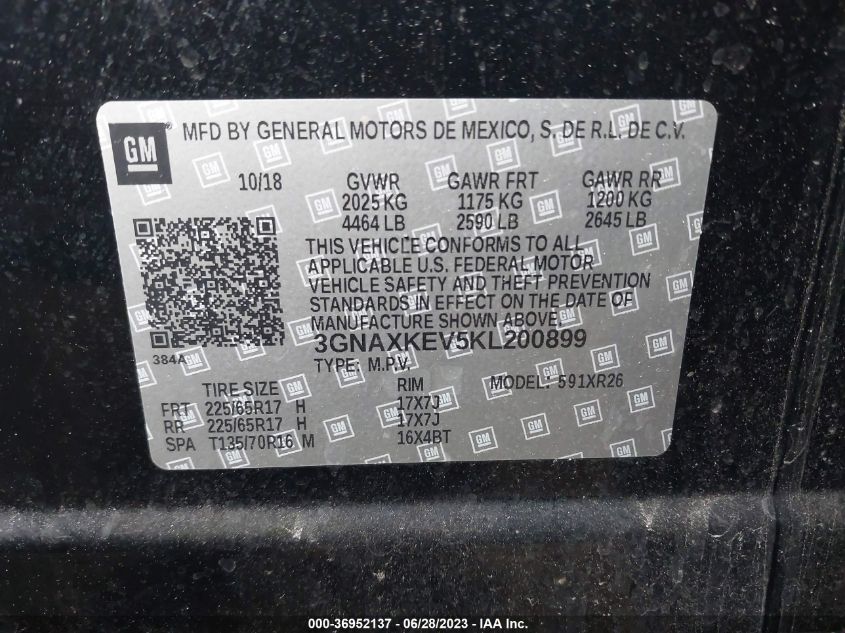 2019 CHEVROLET EQUINOX LT - 3GNAXKEV5KL200899