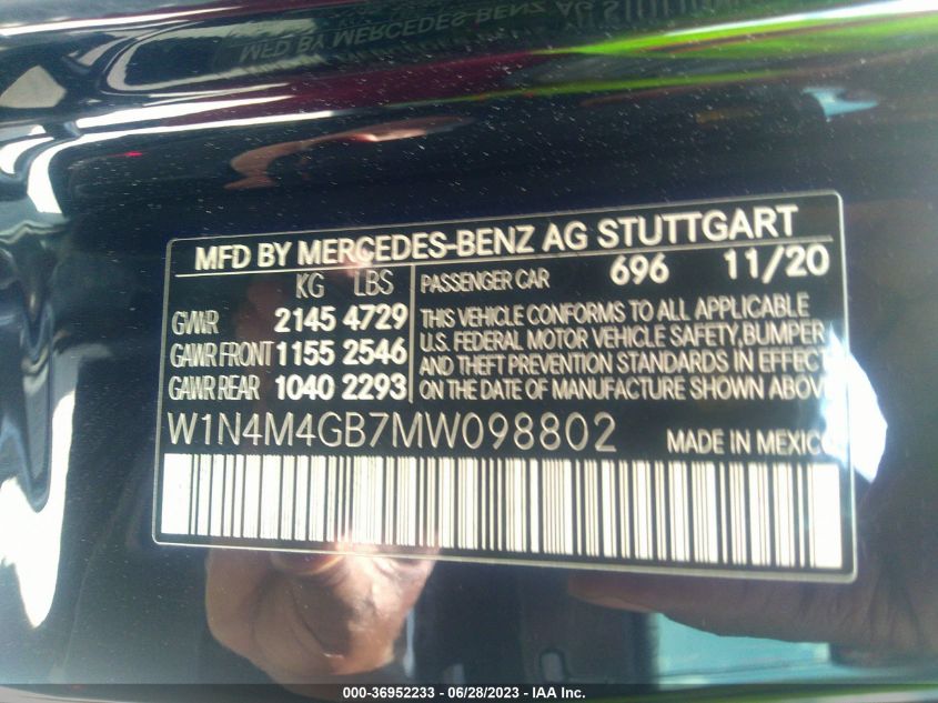 2021 MERCEDES-BENZ GLB GLB 250 - W1N4M4GB7MW098802