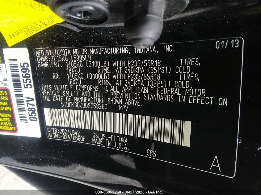 2013 TOYOTA SIENNA XLE/LTD - 5TDDK3DC0DS058260