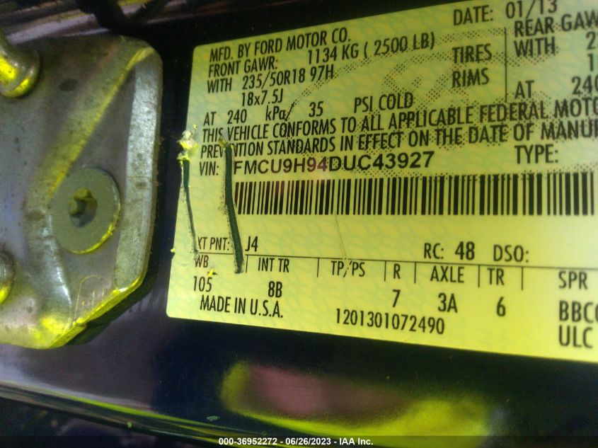 2013 FORD ESCAPE SEL - 1FMCU9H94DUC43927