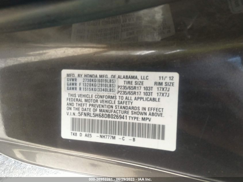 2013 HONDA ODYSSEY EX-L - 5FNRL5H68DB026941