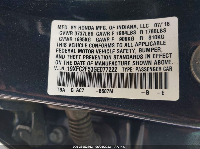 2016 HONDA CIVIC SEDAN LX - 19XFC2F53GE077222