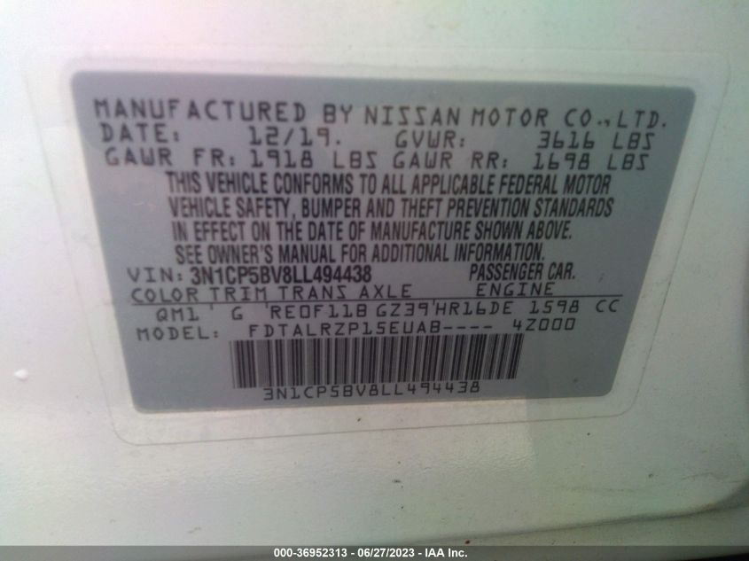 2020 NISSAN KICKS S - 3N1CP5BV8LL494438