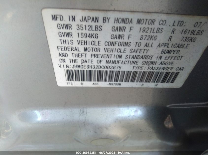 2013 HONDA FIT - JHMGE8H32DC003675