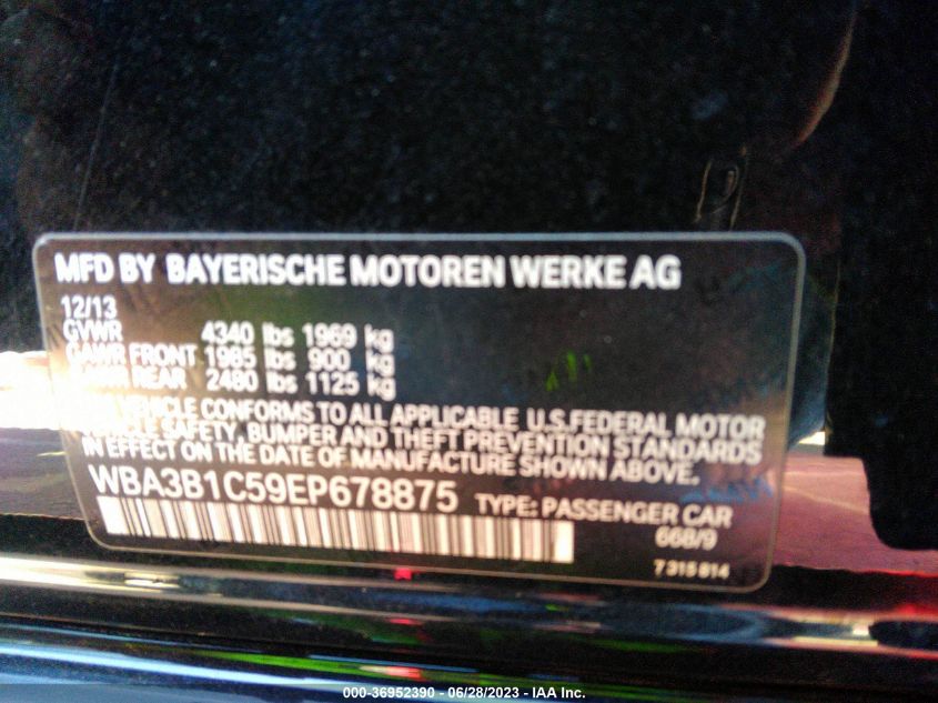 2014 BMW 3 SERIES 320I - WBA3B1C59EP678875