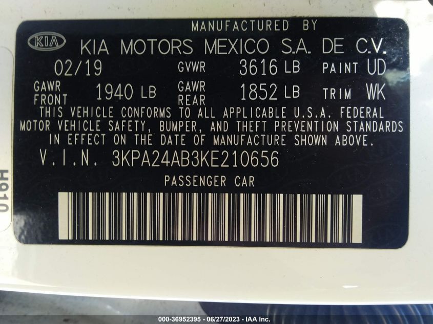 2019 KIA RIO LX - 3KPA24AB3KE210656
