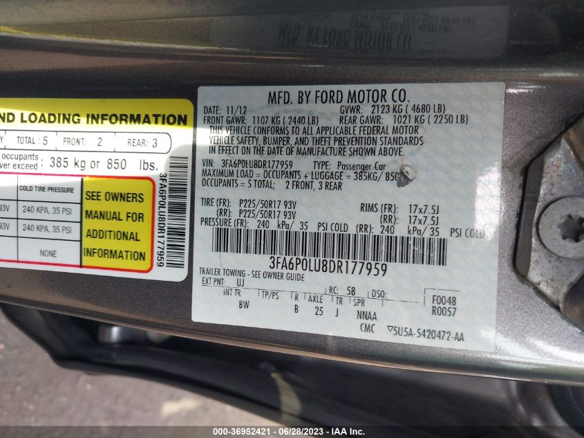 2013 FORD FUSION SE HYBRID - 3FA6P0LU8DR177959