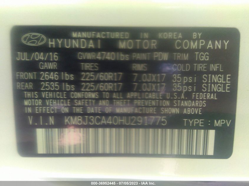 2017 HYUNDAI TUCSON SE - KM8J3CA40HU291775