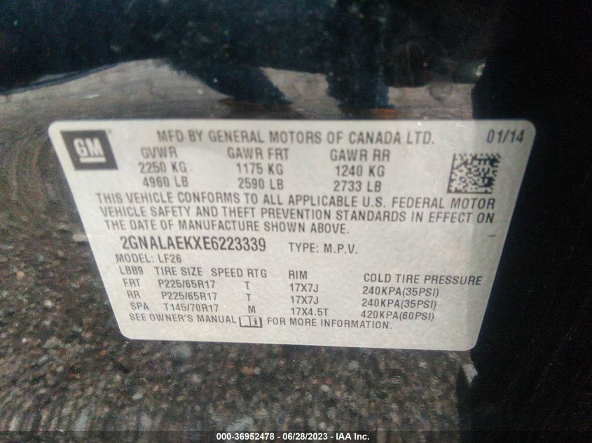 2014 CHEVROLET EQUINOX LS - 2GNALAEKXE6223339