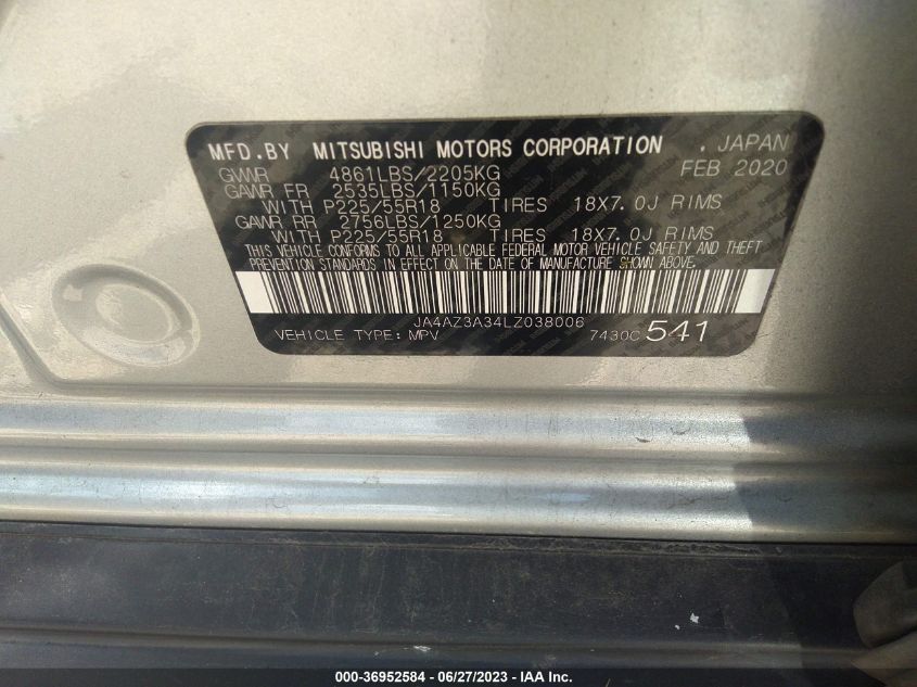2020 MITSUBISHI OUTLANDER ES/SE/SEL/LE/SP - JA4AZ3A34LZ038006