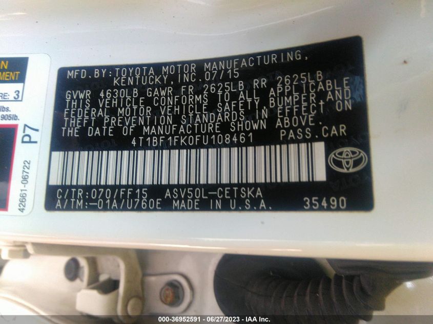 2015 TOYOTA CAMRY LE/XLE/SE/XSE - 4T1BF1FK0FU108461