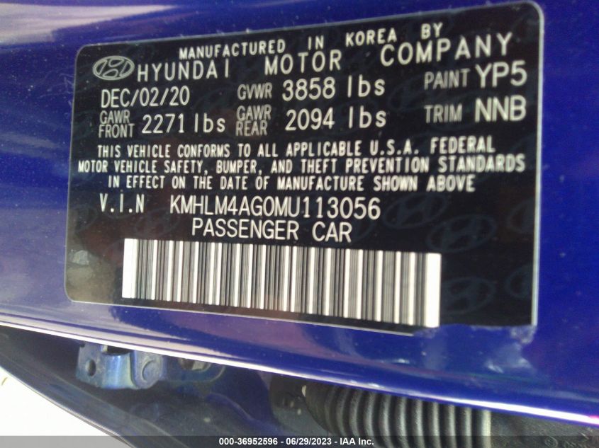 2021 HYUNDAI ELANTRA SEL - KMHLM4AG0MU113056
