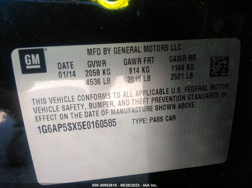 2014 CADILLAC CTS SEDAN RWD - 1G6AP5SX5E0160585